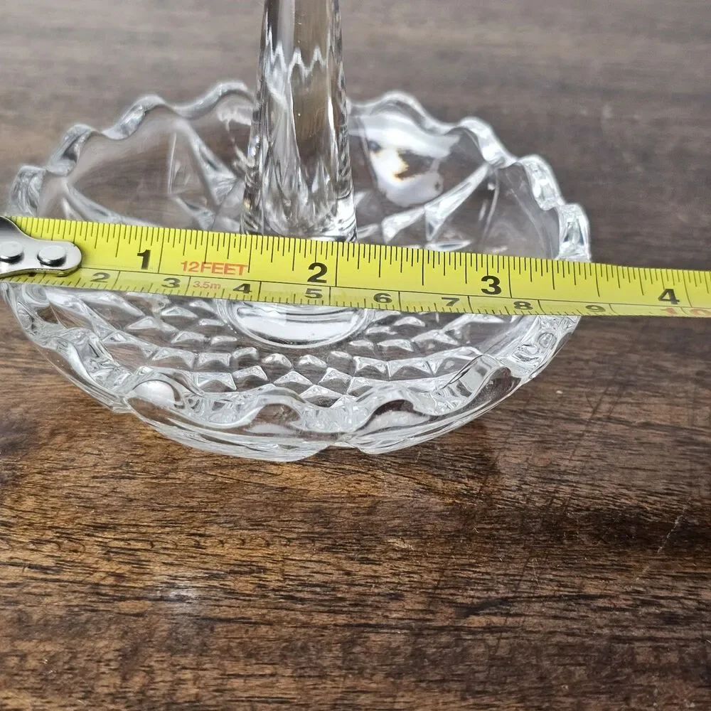 Vintage Clear Glass Ring Holder Starburst Diamond Design Trinket Dish